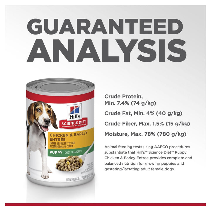 Hill's Science Diet Puppy Chicken & Barley Entrée Canned Dog Food, 370g, 12 Pack - Just For Pets Australia