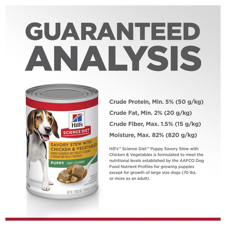 Hill's Science Diet Puppy Savory Stew Chicken & Vegetables Canned Dog Food, 363g, 12 Pack - Just For Pets Australia