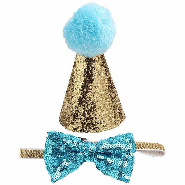 Huds and Toke Glitter Party Hat with Matching Bow Tie - Just For Pets Australia