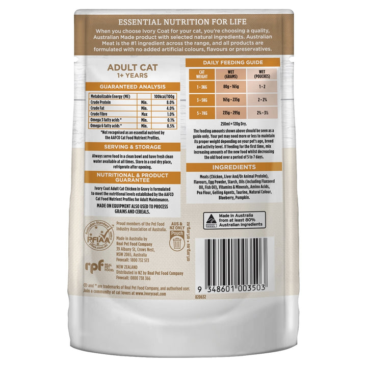 Ivory Coat Chicken in Gravy Wet Cat Food, 12x85g - Just For Pets Australia