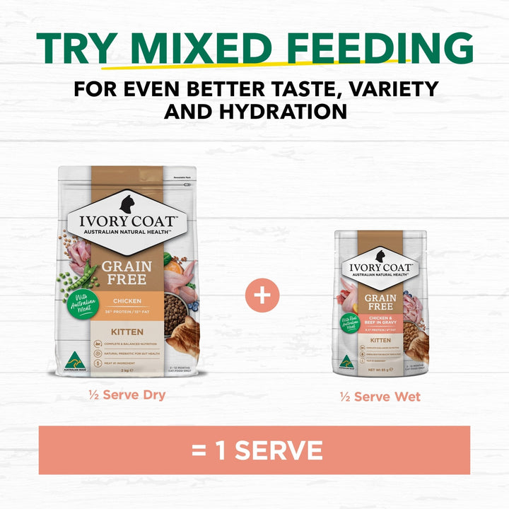 Ivory Coat Grain Free Kitten Chicken & Beef in Gravy Wet Cat Food, 12x85g - Just For Pets Australia
