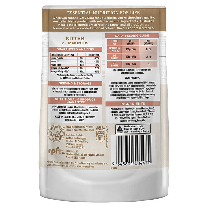 Ivory Coat Grain Free Kitten Chicken & Beef in Gravy Wet Cat Food, 12x85g - Just For Pets Australia