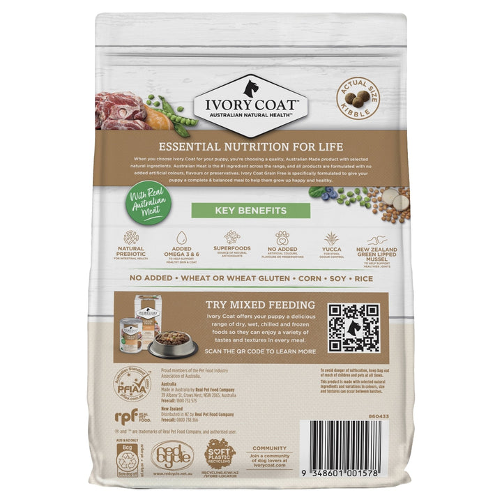Ivory Coat Grain Free Large Breed Dry Puppy Food Lamb - Just For Pets Australia