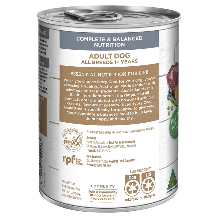 Ivory Coat Lamb and Sardine Stew Grain Free Wet Dog Food 12x400g - Just For Pets Australia