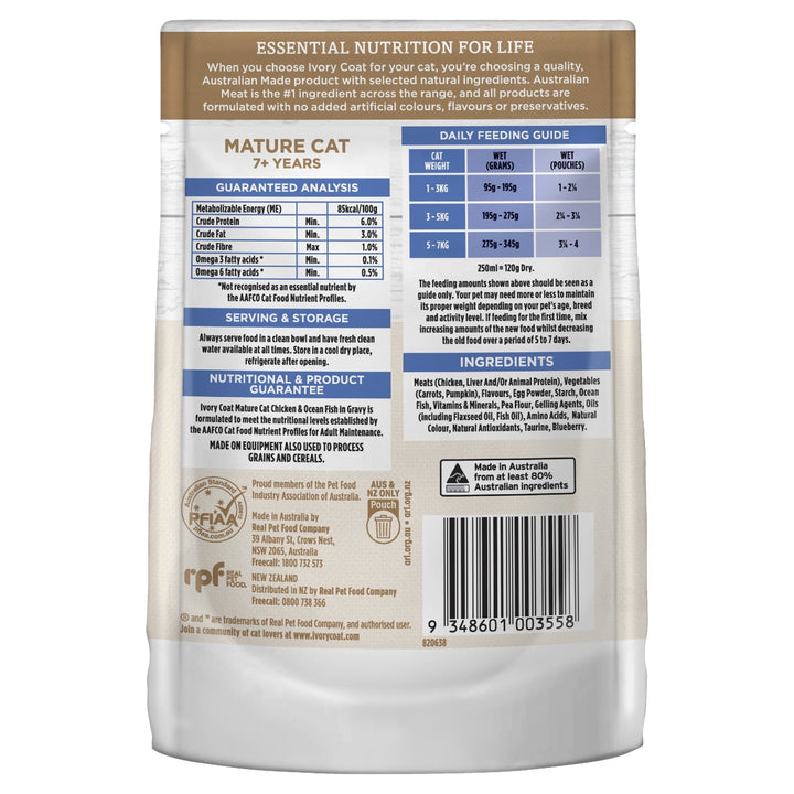 Ivory Coat Mature Chicken & Ocean Fish in Gravy Wet Cat Food, 12x85g - Just For Pets Australia