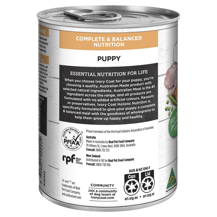 Ivory Coat Puppy Chicken & Brown Rice Loaf Wet Dog Food 12x400g - Just For Pets Australia