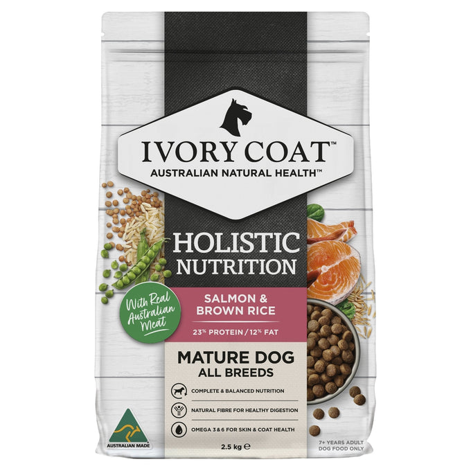 Ivory Coat Salmon & Brown Rice Dry Mature Dog Food - Just For Pets Australia