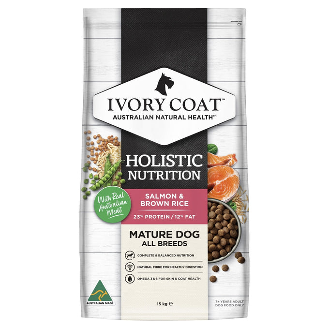 Ivory Coat Salmon & Brown Rice Dry Mature Dog Food - Just For Pets Australia