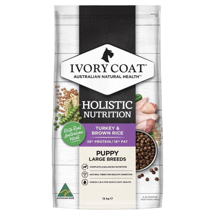 Ivory Coat Turkey & Brown Rice Puppy Large Breed Dry Dog Food - Just For Pets Australia