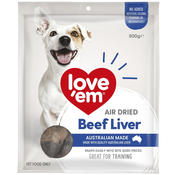 love'em Air Dried Beef Liver Dog Treats 500g - Just For Pets Australia