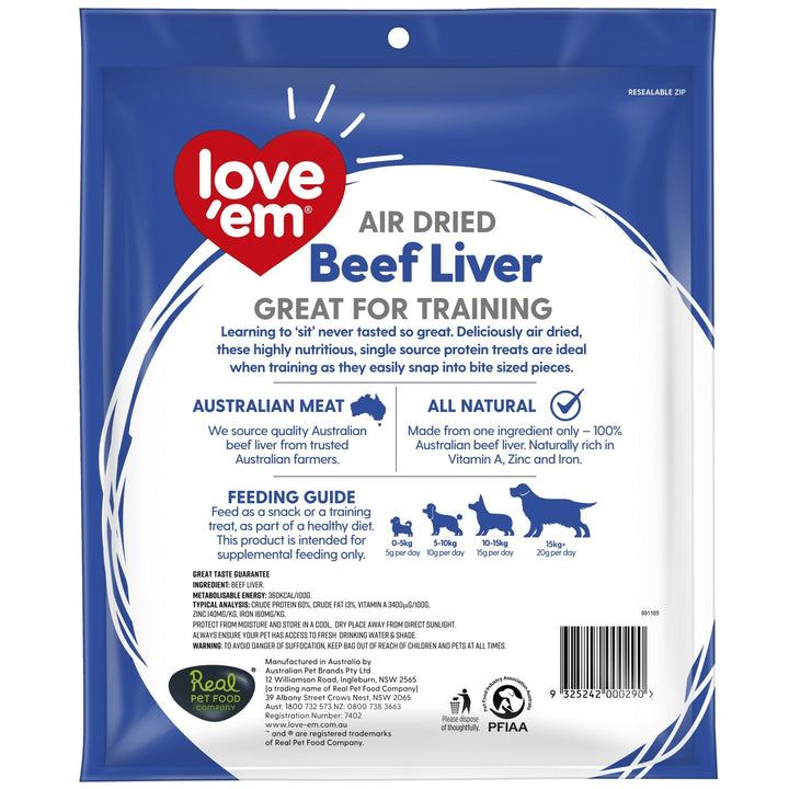 love'em Air Dried Beef Liver Dog Treats 500g - Just For Pets Australia