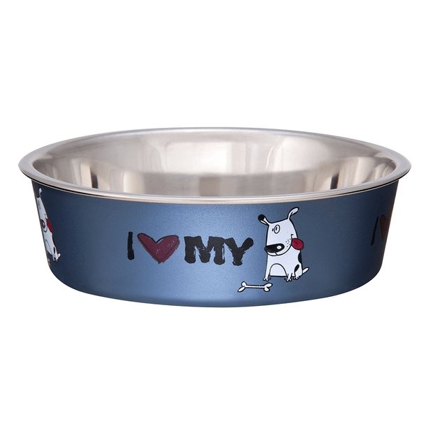 Loving Pets Bella Bowls I Love My Dog Steel Blue - Just For Pets Australia