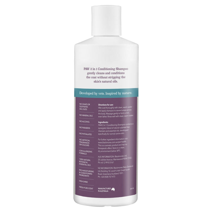 PAW 2 In 1 Conditioning Shampoo 500ml - Just For Pets Australia