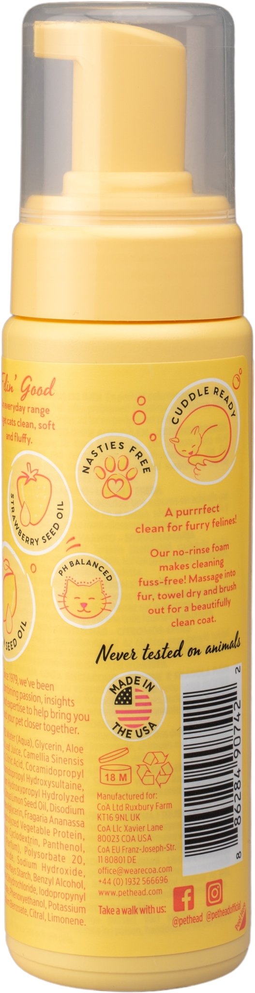 Pet Head Felin' Good Cat Foam 200ml - Just For Pets Australia