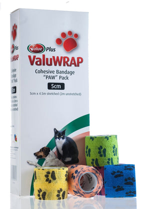 ValuWRAP Cohesive Bandage Paw Pattern 7.5CMX4.5M 10 pack - Just For Pets Australia