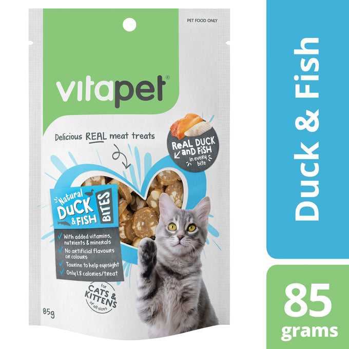 VitaPet Cat treat Duck & Fish Bites 85g - Just For Pets Australia