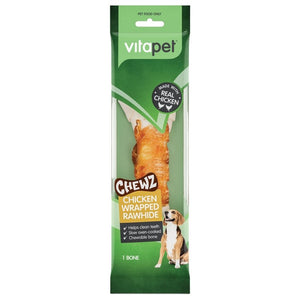 VitaPet Chewz Chicken Wrapped Rawhide Bone 20cm - Just For Pets Australia