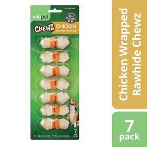 VitaPet Chewz Dog Treats Chicken Wrapped Rawhide Mini Bones 7pk - Just For Pets Australia