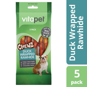 VitaPet Chewz Duck Wrapped Rawhide 5pk - Just For Pets Australia