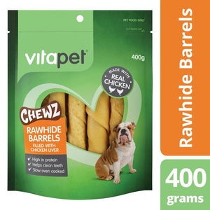 VitaPet Chewz Rawhide Barrels filled with Chicken Liver 400g - Just For Pets Australia